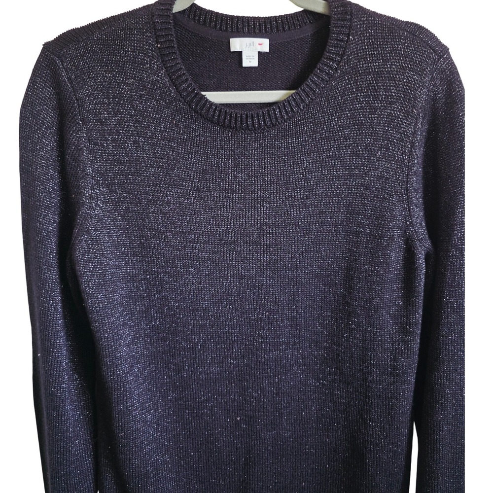 J. Jill Metallic Sparkle Black‎ Knit Sweater Crew Neck Long Sleeve Womens NEW